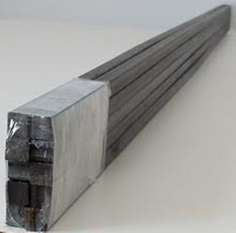 closeup of 1 bundle of Hot Rolled Solid Square Black Bar Mild Steel 1/4" x 39" long (just over 3ft) x 10 pieces per bundle SMCNS094