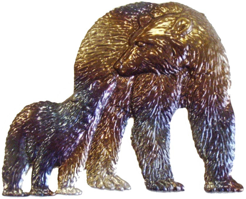 Metal Stamping A14 Bear with Cub torched and spray painted with clear enamel.  approx. size 5"w x 4"h.