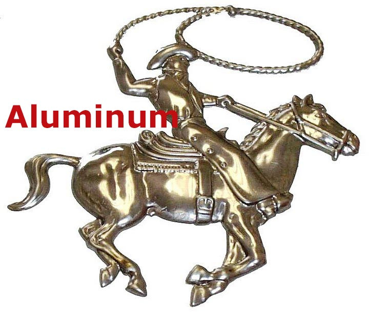 Solid Aluminum Stamping Pressed Stamped Cowboy on Horse .020" Thickness A24 approx. size 5 1/2"w x 5"h
