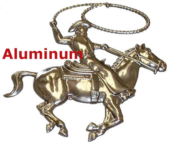 Solid Aluminum Stamping Pressed Stamped Cowboy on Horse .020" Thickness A24 approx. size 5 1/2"w x 5"h 