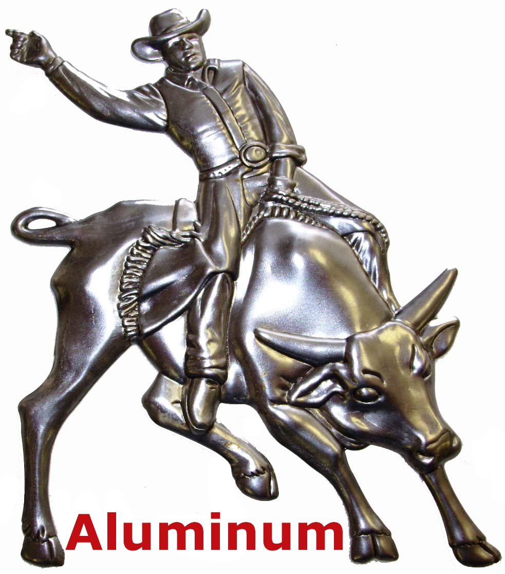 Solid Aluminum Stamping Pressed Stamped Cowboy Bull Rider .020" Thickness A45 approx. size 4 3/4"w x 4 7/8"h
