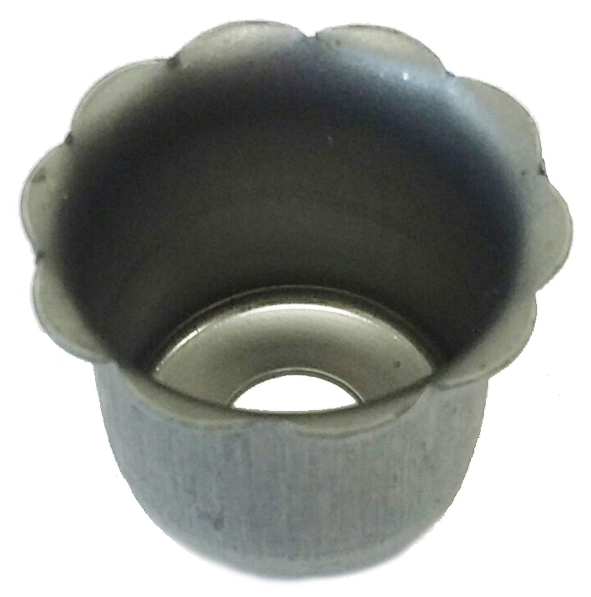 Metal Stamping Pressed Stamped Steel Candle Holder Scalloped Edge .020" C8 approx. size 15/16"w (measuring inside top), 1 3/8" (measuring across outside top lip), 7/8" (inside bottom), 1 1/16" high