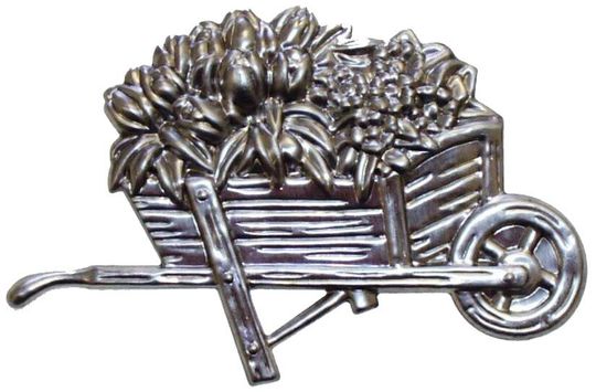 Metal Stamping Pressed Stamped Steel Wheelbarrow Flowers Plants .020" Thickness F110 approx. size 4 3/4"w x 3 1/8"h.