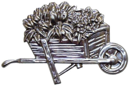 Metal Stamping Pressed Stamped Steel Wheelbarrow Flowers Plants .020" Thickness F110  approx. size 4 3/4"w x 3 1/8"h. 