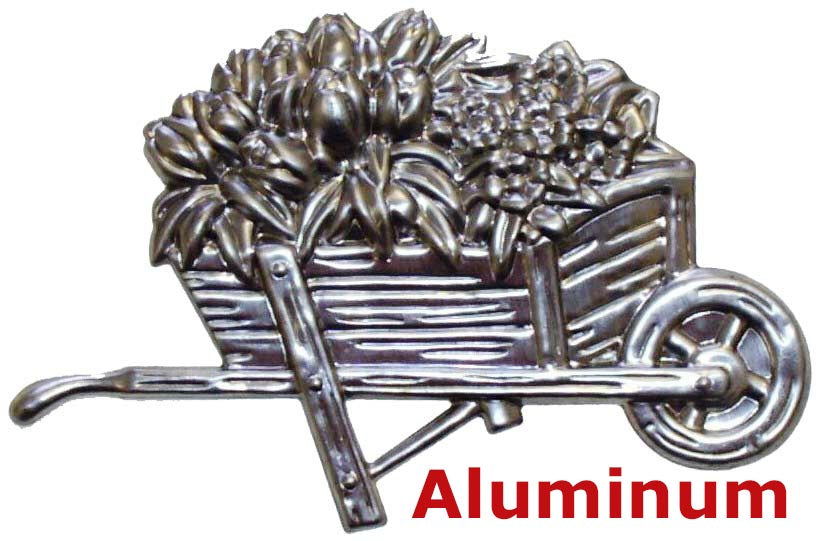 Solid Aluminum Stamping Pressed Stamped Wheelbarrow Flowers Plants .020" Thickness F110  approx. size 4 3/4"w x 3 1/8"h.