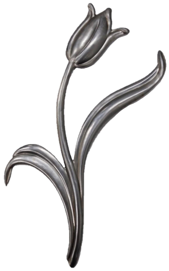 Metal Stamping Pressed Stamped Steel Flower Tulip with Leaves .020" Thickness F127  approx. size 3"w x 6 3/4"h