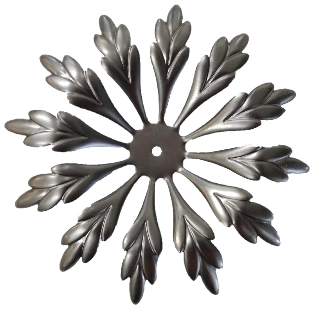Metal Stamping Pressed Stamped Steel Flower 12 Petals .020" Thickness F76  approx. size 1 13/16" diameter.  This is the smallest size of the 3 flowers, F76 is the smallest (this one), medium size is the F77, and largest is the F78.  Center 5/16" dia. is flat with a 1/8" dia. hole punched