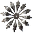 Metal Stamping Pressed Stamped Steel Flower 12 Petals .020" Thickness F77  approx. size 2 1/4" diameter.  This is the middle size of the 3 flowers, F76 is the smallest, then F77 (this one), and largest is the F78 center 3/8" dia.  Flat bottom with a 1/8" dia. hole punched.  Leaves go up and outward, then fold back down