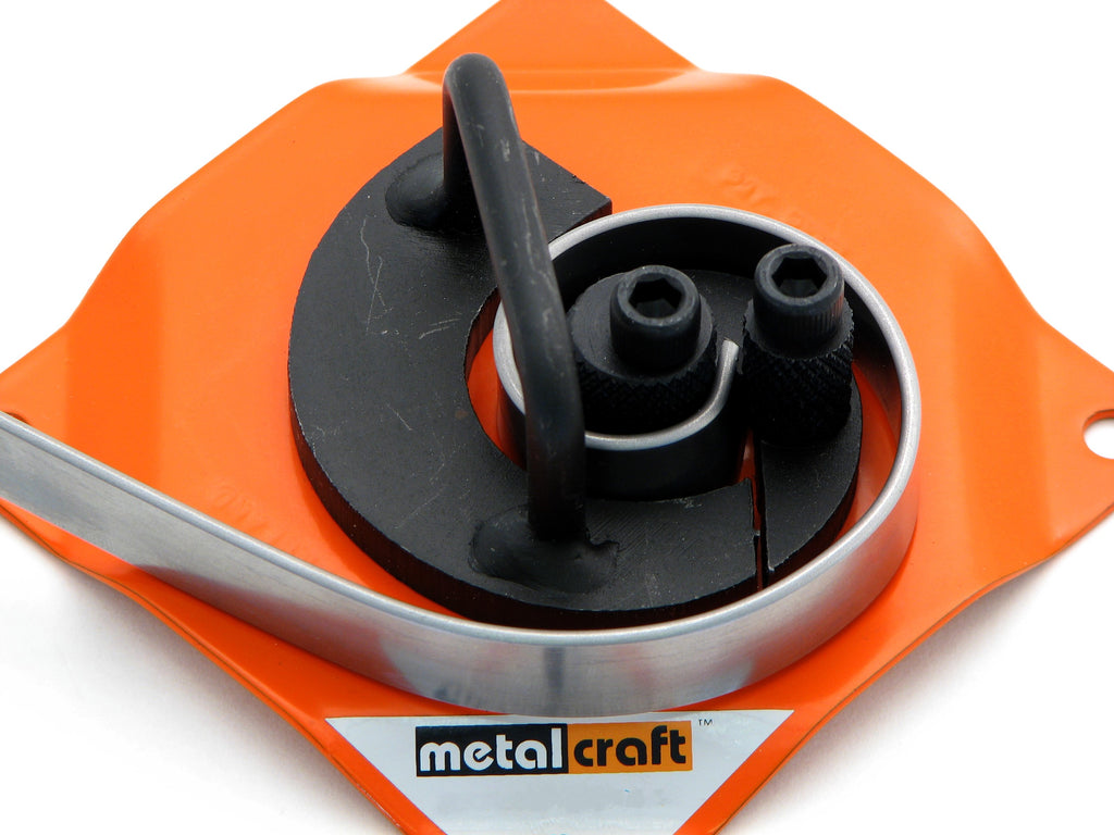 Closeup of Metalcraft MK1/2 Scroll Bender with scroll made using 1/2"w x 3/32" thickness flat metal steel strip