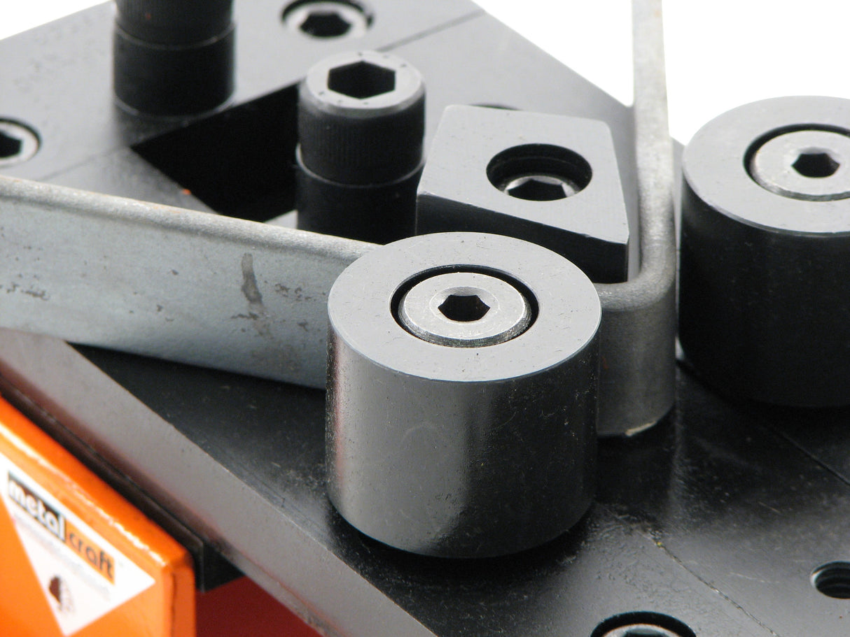 Closeup of angle bending feature using the Metalcraft Master Riveting Bending Rolling Tool