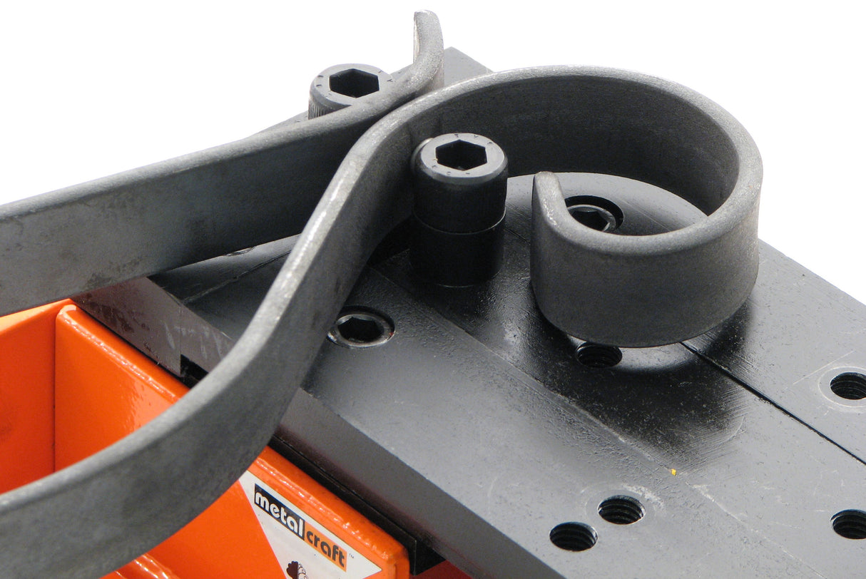 Closeup of riveting feature using the Metalcraft Master Riveting Bending Rolling Tool. The riveting gives design an authentic look.