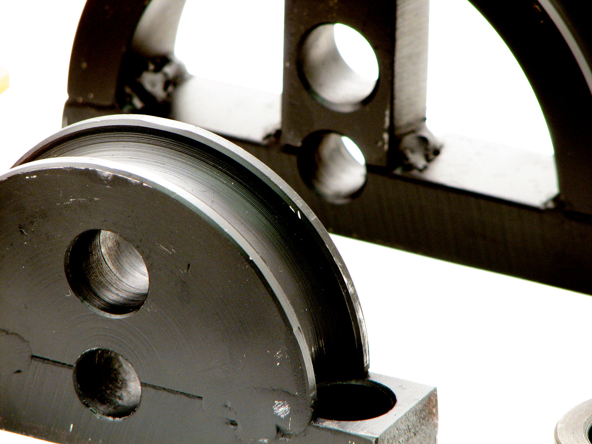 Closeup showing 2 of the 3 tube bending components for use on the Metalcraft Scroll Bender MK3/3 Former