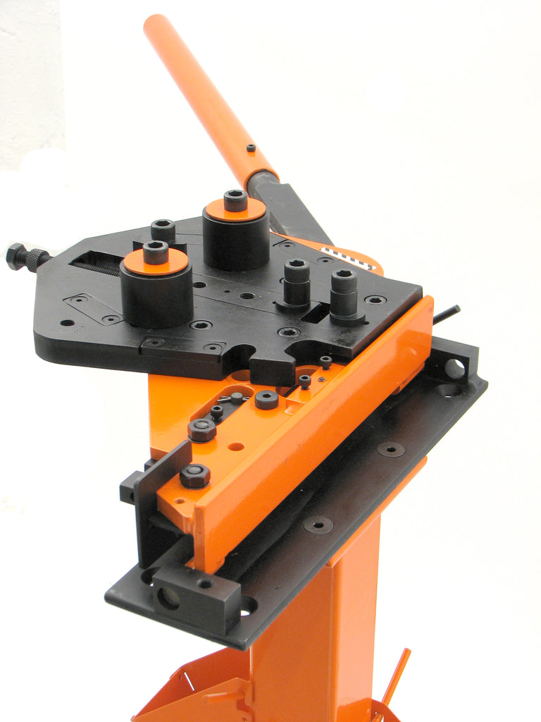 With the Metalcraft XL5+ Power Bender in the horizontal position, one can roll curves/circles, angle bend, rivet AND when options 2, 3, 4, and 5 are being used on tool