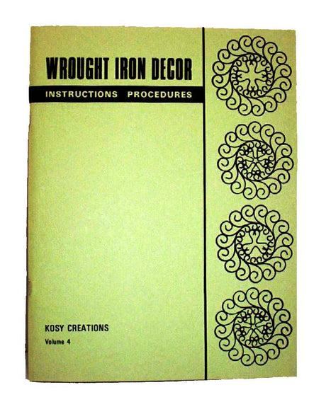 Kosy Creations Instructions Procedures Project Green Book Volume 4 (71 pages)  Designs include: Candle Snuffer, 2 Candleholders, Butterfly, Hanging Basket, Flower Pot Stand, Wine Wagon, Letters, Numbers, 2 Hanging Baskets, Letter Rack, Wheelbarrow, Guitar, Banjo, Violin, Music Notes, Flower Vase, Wine Caddy, and Lamp.   Contains 20 projects