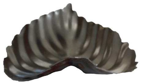 Side View Metal Stamping Pressed Stamped Steel Dapped Fan Leaf .020" Thickness L188  approx. size 3 3/4"w x 5"h x 1" deep.