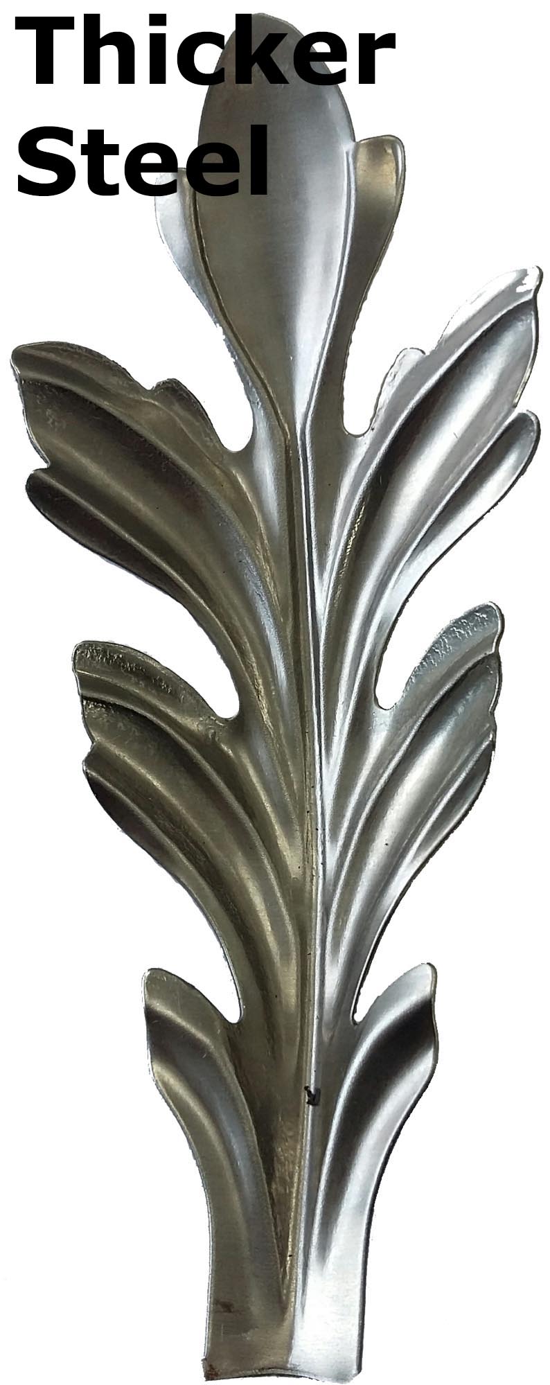 Metal Stamping Pressed Stamped Steel Leaf Acanthus Formed Tip Down .032" Thickness L201 approx. size 2 3/16"w x 5 1/8"h.