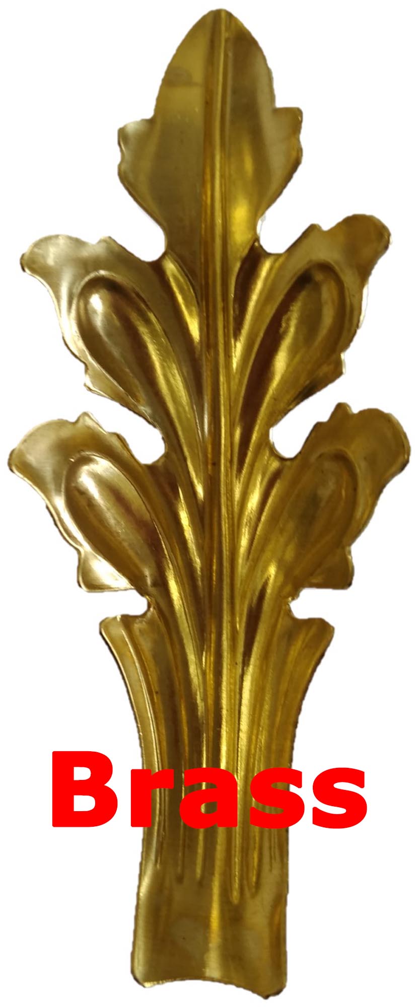 Solid Brass Stamping Pressed Stamped Formed Acanthus Leaf .020" Thickness L209 approx. size 1 1/4"w x 3 7/16"h.