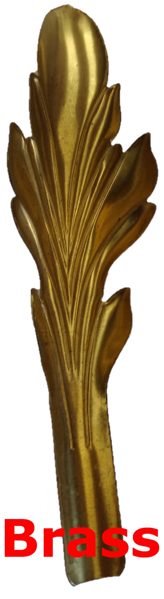 Solid Brass Stamping Pressed Stamped Formed Acanthus Leaf .032" Thickness L216 approx. size 1 3/8"w x 5 3/8"h.