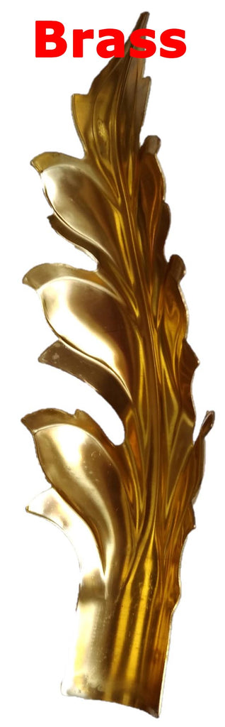 Solid Brass Stamping Pressed Stamped Formed Acanthus Leaf with Tip Upwards .020" Thickness L287  approx. size 2"w x 7 1/4"h.