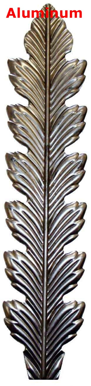 Solid Aluminum Stamping Pressed Stamped Embossed Leaf .020" Thickness L61 approx. size 1 1/2"w x 7 9/16"h.