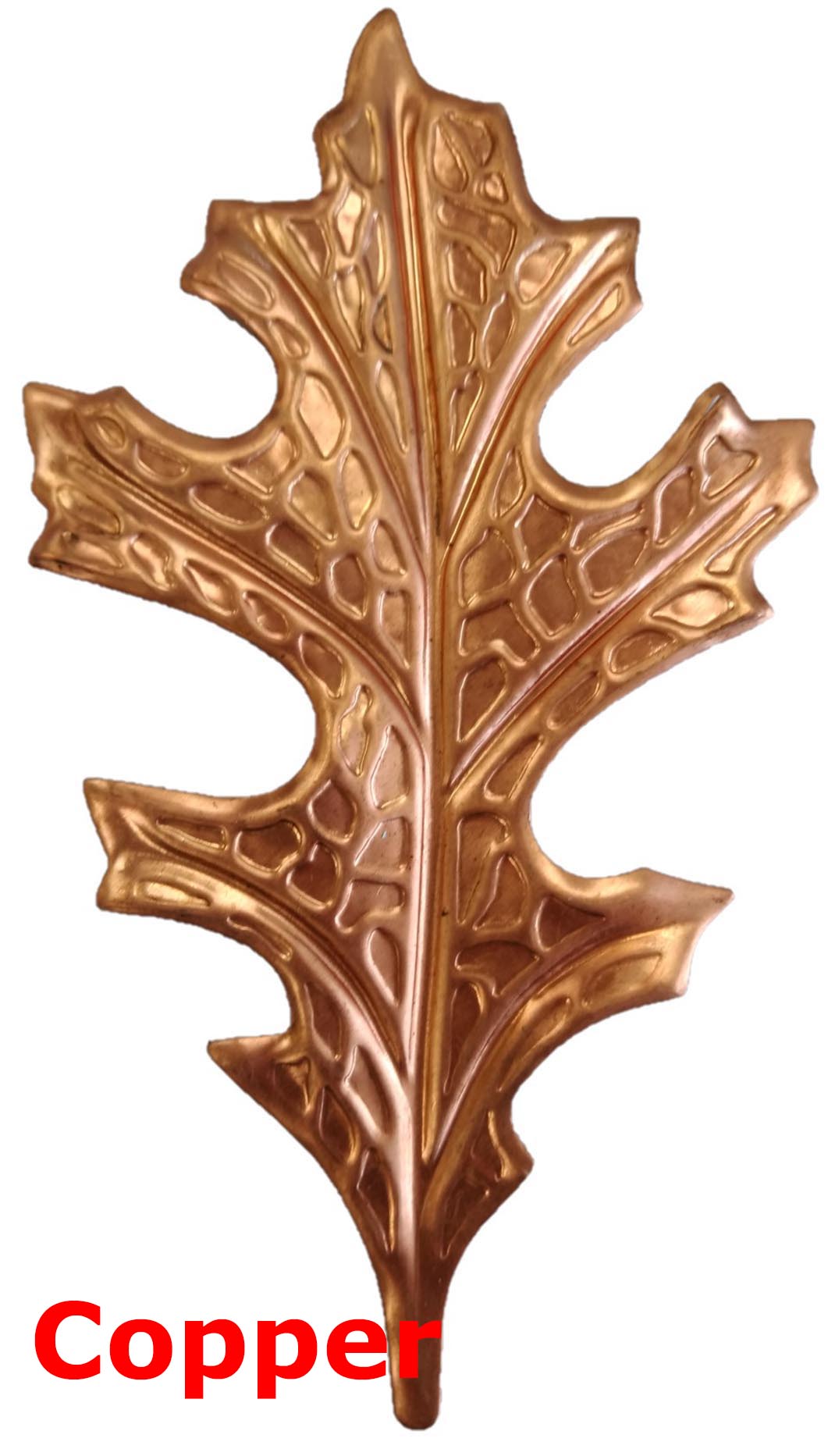 Solid Copper Stamping Pressed Stamped Leaf Oak .020" Thickness L85 approx. size 2 15/16"w x 5 1/4"h.