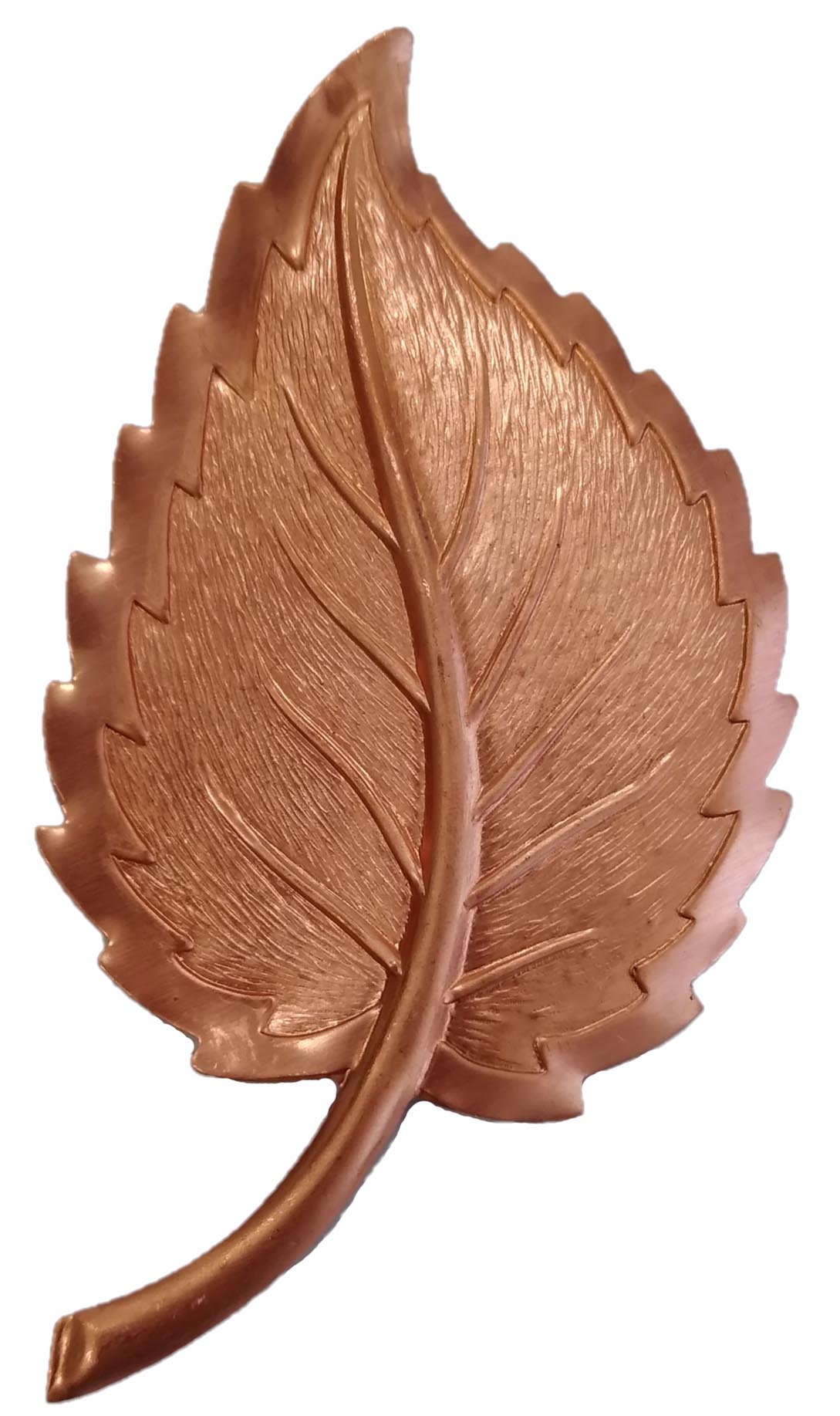 Metal Stamping Pressed Stamped Steel Leaf Copper Coated .020" Thickness L86 approx. size 1 3/8"w x 2 1/4"h.