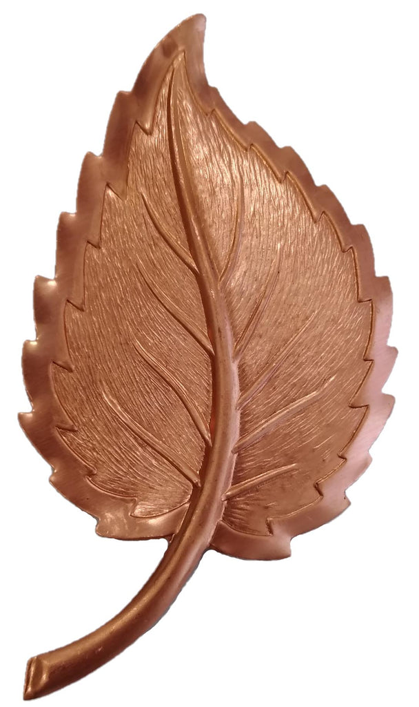 Metal Stamping Pressed Stamped Steel Leaf Copper Coated .020" Thickness L86  approx. size 1 3/8"w x 2 1/4"h.