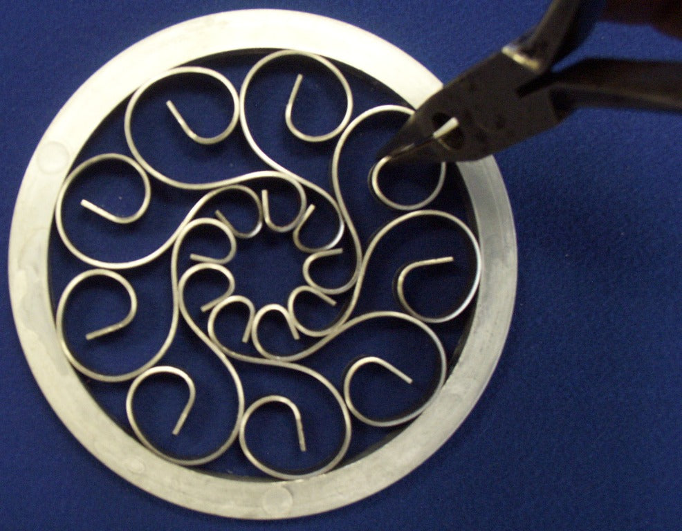 Pliers used to squeeze miniature scrolls together in Kosy Creations locking ring LR8