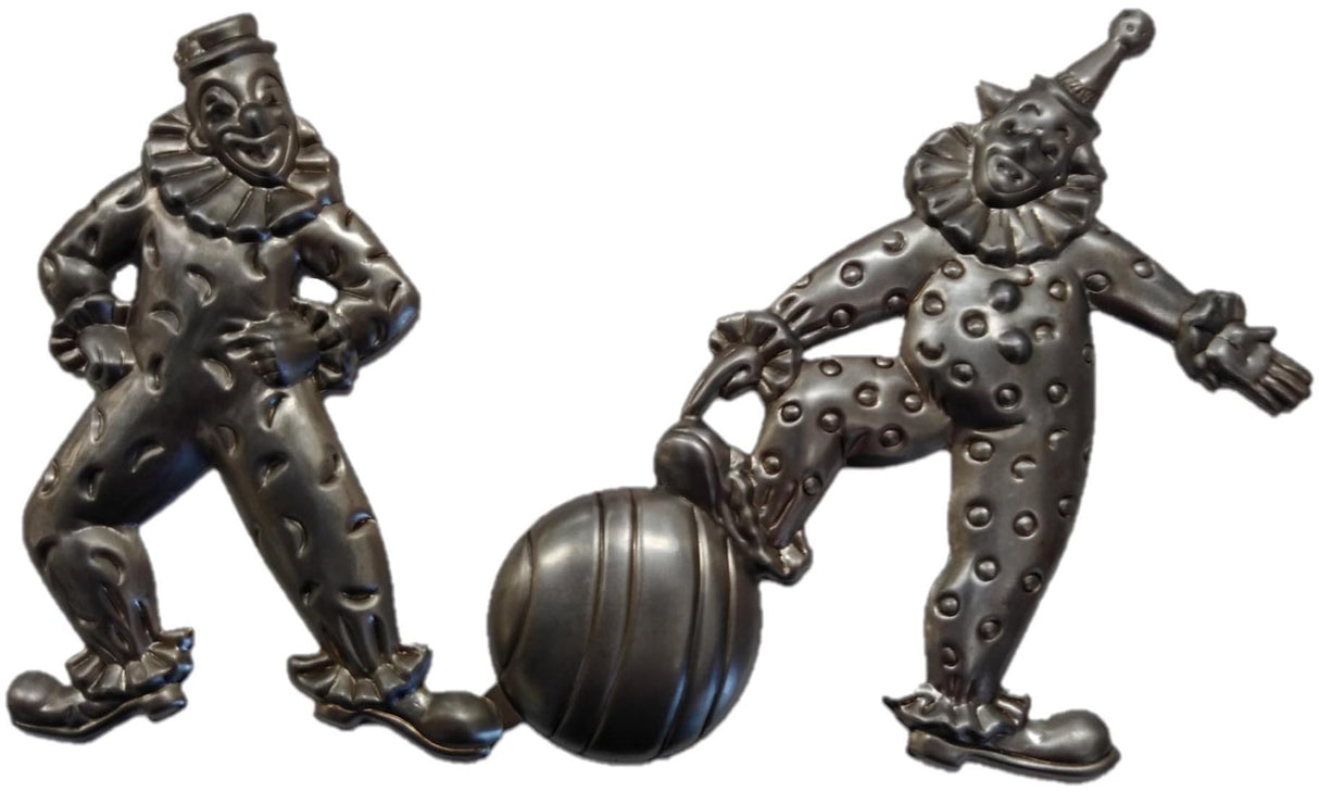 Metal Stamping Pressed Stamped Steel Two Happy Clowns with Ball .020" Thickness M120 approx. size 6 9/16"w x 4"h