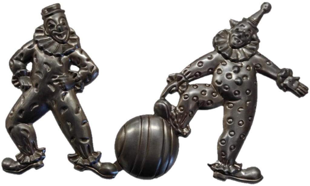 Metal Stamping Pressed Stamped Steel Two Happy Clowns with Ball .020" Thickness M120  approx. size 6 9/16"w x 4"h