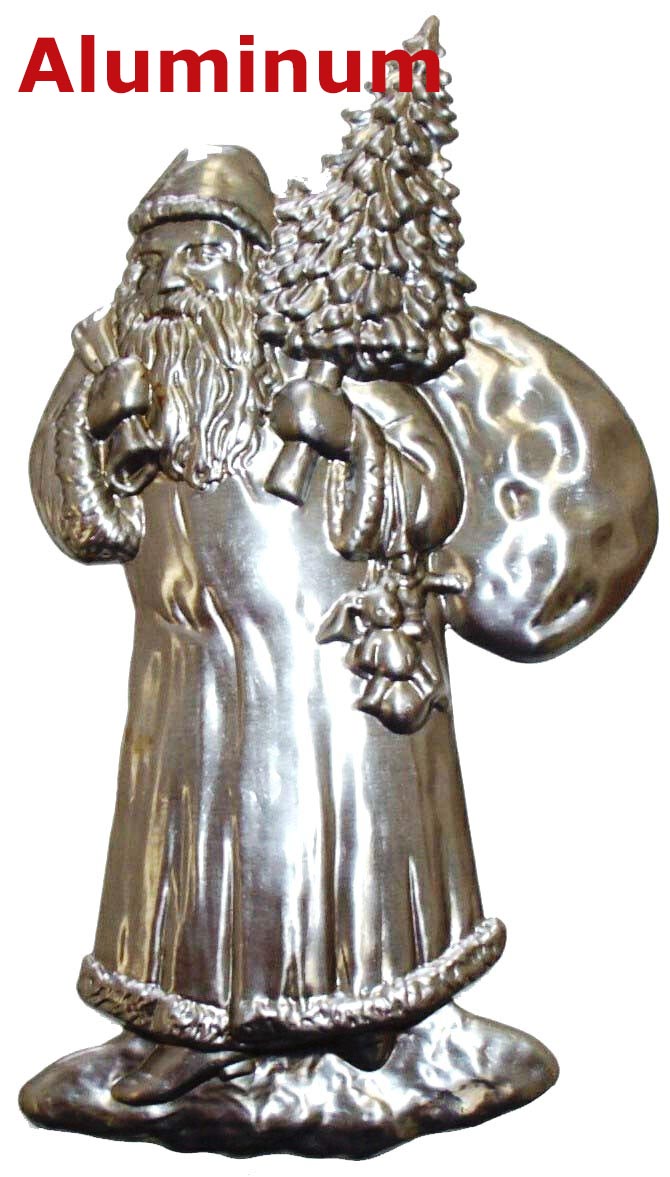Solid Aluminum Stamping Pressed Stamped Santa Presents Christmas Tree .020" Thickness M18 approx. size 3 5/8"w x 6 5/8"h.