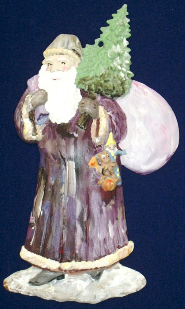 M18 Santa Painted. Metal Stamping Pressed Stamped Steel Santa Presents Christmas Tree .020" Thickness M18 approx. size 3 5/8"w x 6 5/8"h.