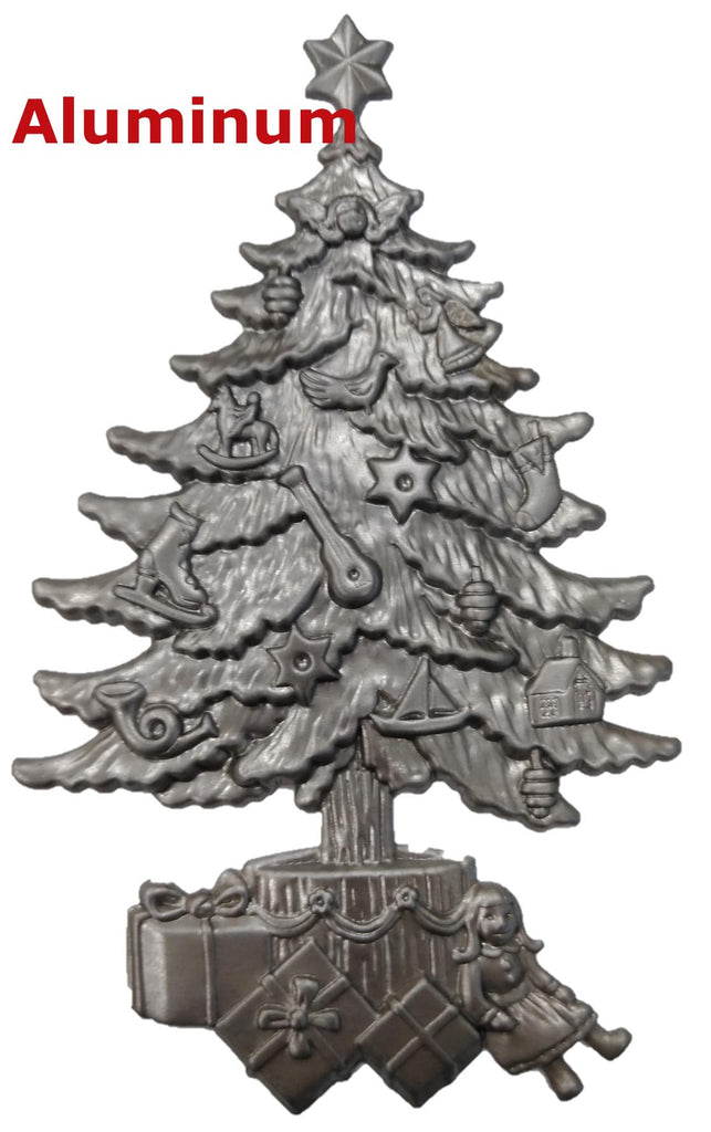 Solid Aluminum Stamping Pressed Stamped Evergreen Fir Christmas Tree Presents .020" Thickness M21  approx. size 4 1/16"w x 6 3/4"h.