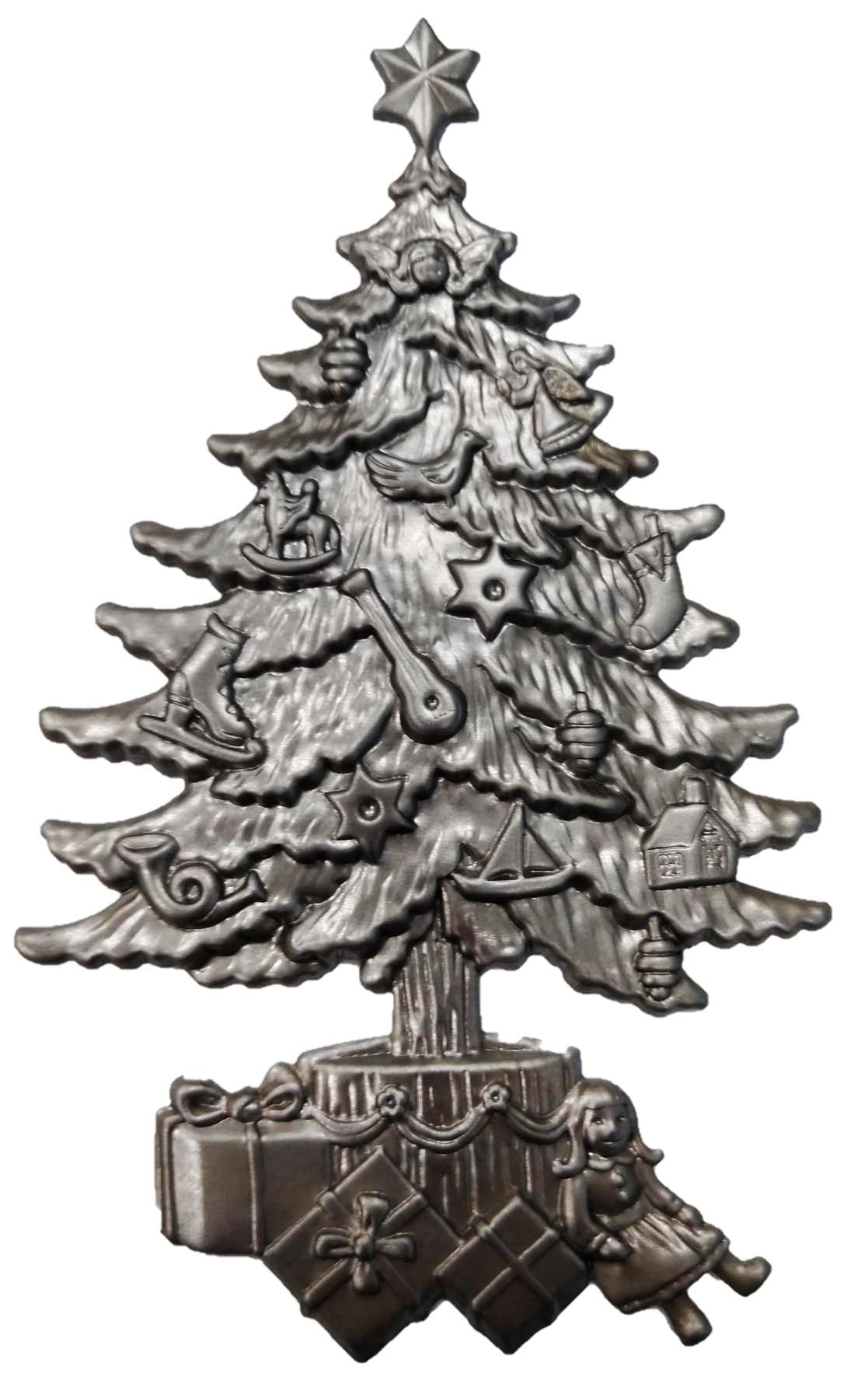 Metal Stamping Pressed Stamped Steel Evergreen Fir Christmas Tree Presents .020" Thickness M21 approx. size 4 1/16"w x 6 3/4"h.