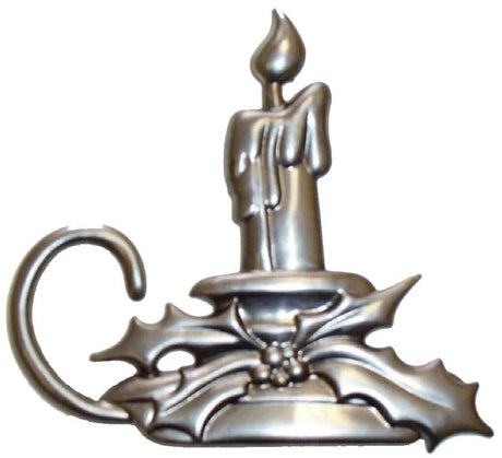 Metal Stamping Pressed Stamped Steel Candle with Holly .020" Thickness M30 approx. size 3 5/8"w x 3 1/2"h.