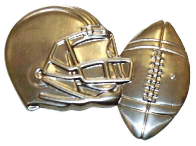Metal Stamping Pressed Stamped Steel Football and Helmet .020" Thickness SP9  approx. size 3 5/8"w x 2 7/8"h.