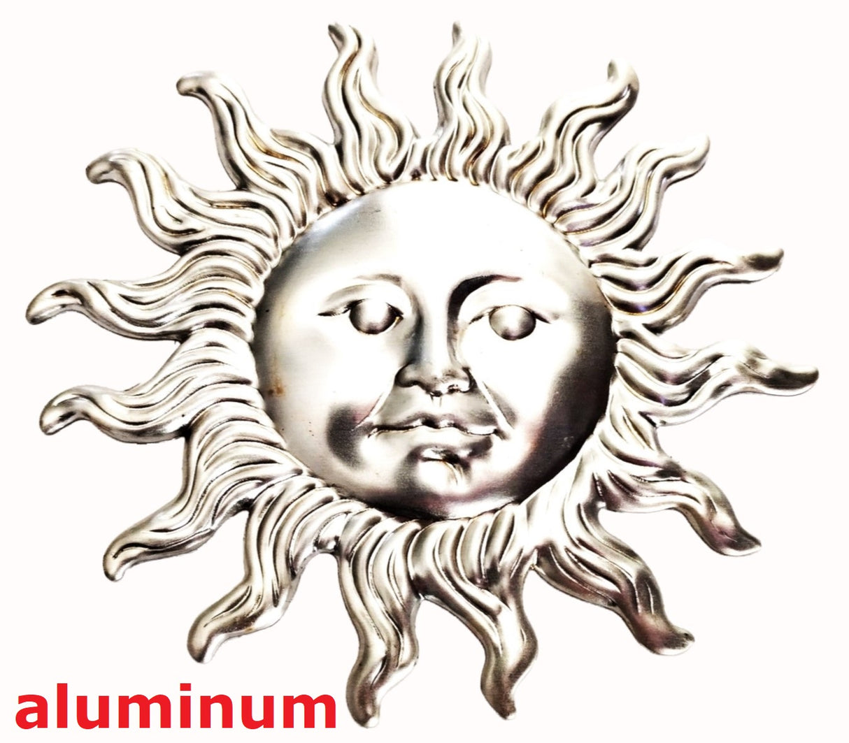 Solid Aluminum Stamping Pressed Stamped Sun Human Face .020" Thickness M60 approx. size 4 3/4"w x 4 1/2"h.