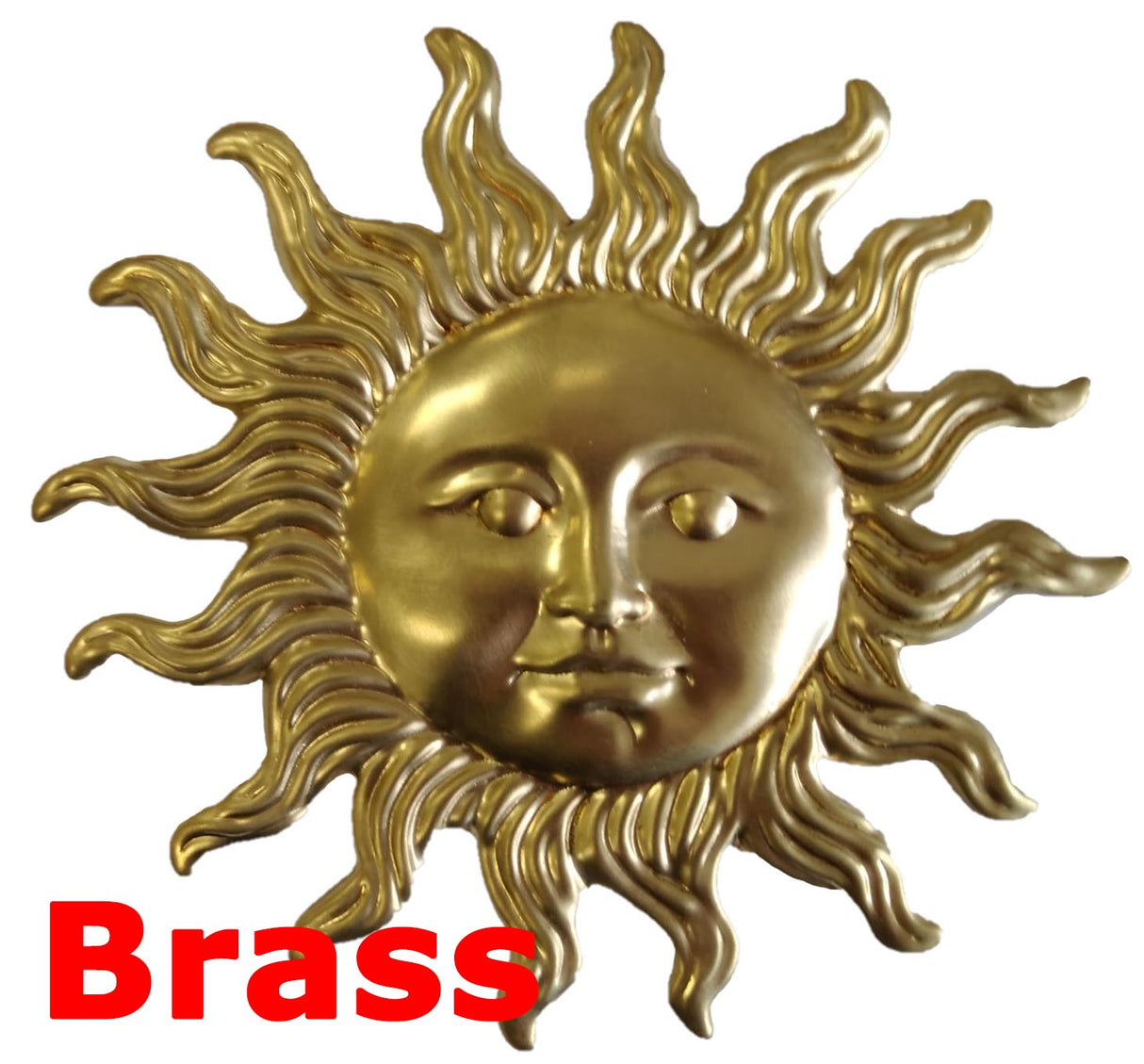 Solid Brass Stamping Pressed Stamped Sun Human Face .020" Thickness M60 approx. size 4 3/4"w x 4 1/2"h.
