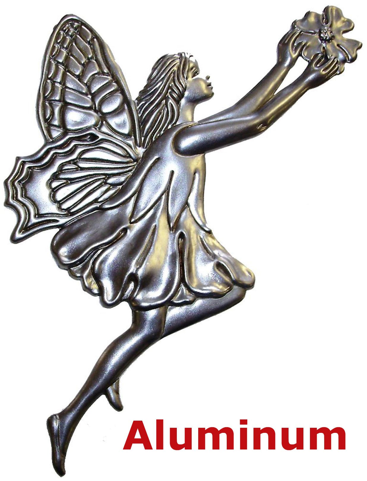 Solid Aluminum Stamping Pressed Stamped Garden Sprite Fairy .020" Thickness M64 approx. size 3 1/2"w x 6 3/4"h.