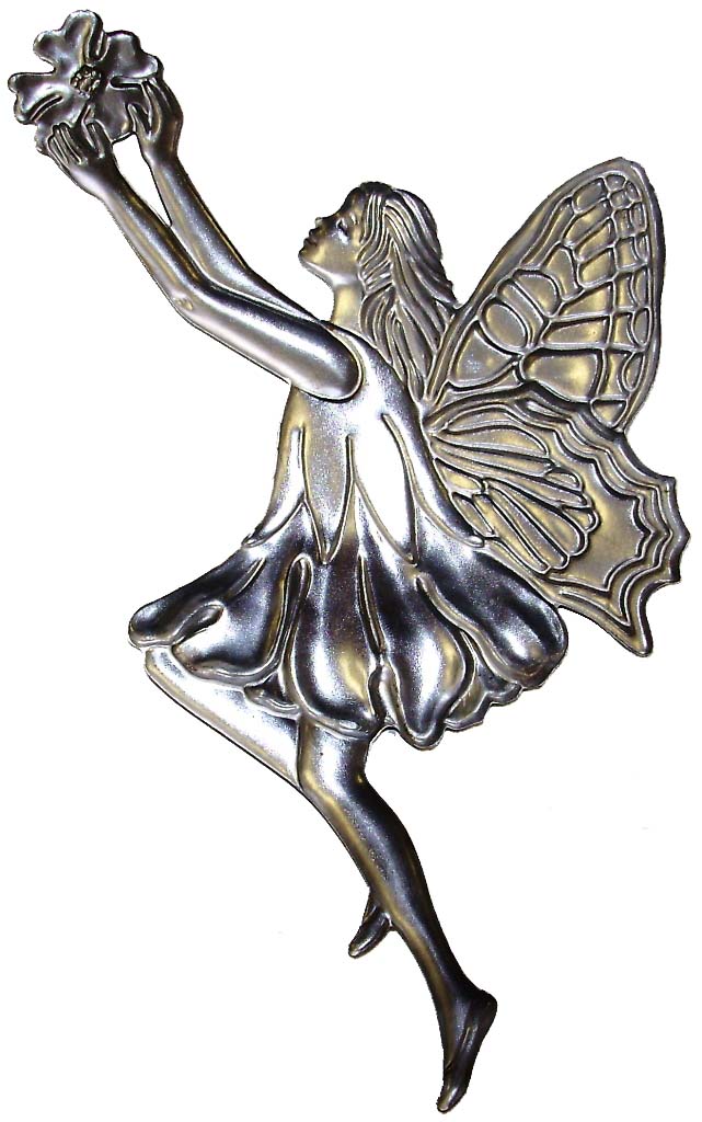 Backside Picture Metal Stamping Pressed Stamped Steel Garden Sprite Fairy .020" Thickness M64 approx. size 3 1/2"w x 6 3/4"h.