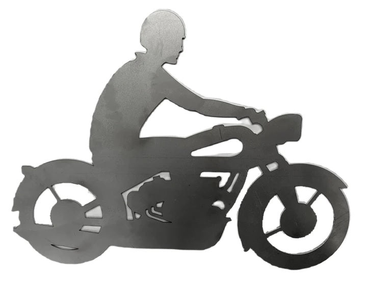 Metal Steel Silhouette Motorcycle Rider Motorbike .075" Thickness MC1491 (slightly thicker than a penny) approx. size 12 1/16"w x 9"h