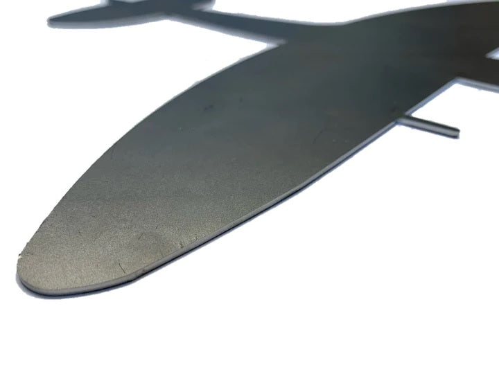 Part of Spitfire Plane Laying Flat. Metal Steel Silhouette Plane Spitfire Supermarine Fighter WWII Legend .075" Thickness MC1497 (slightly thicker than a penny) approx. size 10 9/16"w x 15 3/4"h
