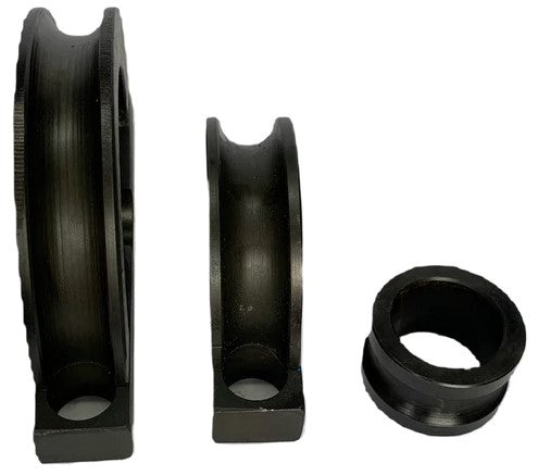 Side view of all 3 tubing components. 3/4" O.D. round tubing can be bent with these optional tubing components made for the Metalcraft Scroll Bender MK3/4 Former