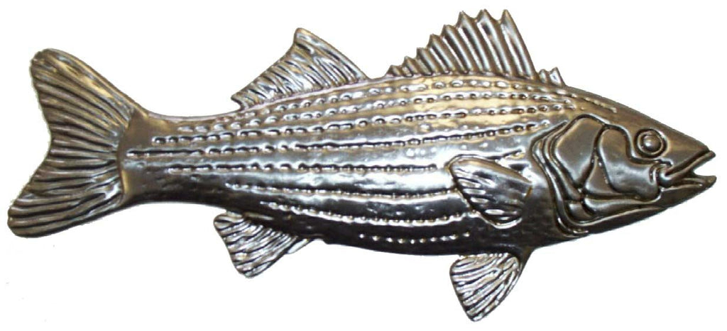 Metal Stamping Pressed Stamped Steel Striped Bass Fish .020" Thickness SE11 approx. size 6 1/2"w x 2 7/8"h.