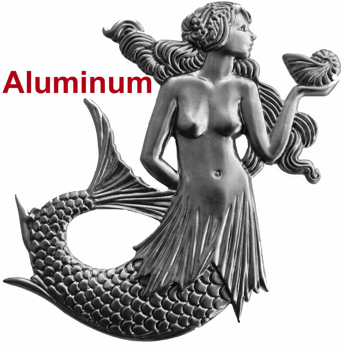 Solid Aluminum Stamping Pressed Stamped Mermaid .020" Thickness SE22 approx. size 4"w x 4 5/8"h.