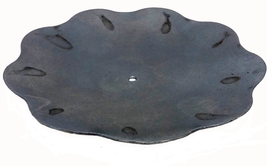 Metal Stamping Pressed Stamped Steel Candle Tray Plate Holder Scalloped Wavy Edge .038" Thickness T18 approx. size 4 1/2" diameter