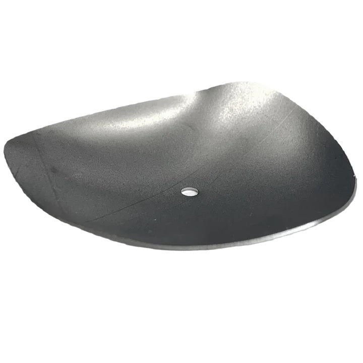 Side View Metal Stamping Pressed Stamped Steel Candle Tray Plate Holder Triangle Shaped .038" Thickness T19 approx. size 2 11/16" across top from one triangle edge to other edge. Approx. 2 7/8" measured side to side at widest area. Between triangle points the height is 7/16" and at the triangle points the height is 9/16" concave (bowl shaped)