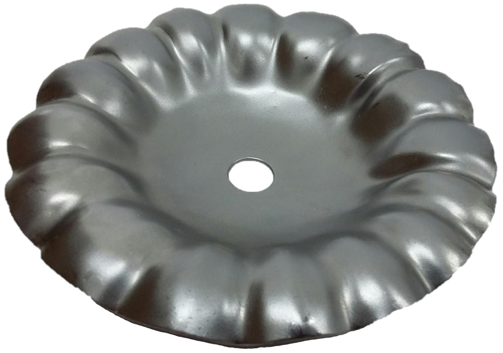 Metal Stamping Pressed Stamped Steel Candle Tray Plate Holder Concave .020" Thickness T24 Approx. size 4 1/4" dia. x 2"h. Inside base is 2" plain dapped base to hold candle. Sides go outward and up and have ridges