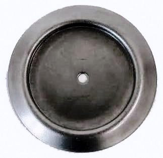 Top View Metal Stamping Pressed Stamped Steel Candle Tray Plate Holder Plain .032" Thickness T6 approx. size 1 3/8" inside flat base. Overall approx. 2" diameter This candle plate / tray has a flat base, then sides go straight up 1/8" and then sides fold over and go down and outward approx. 1/4"