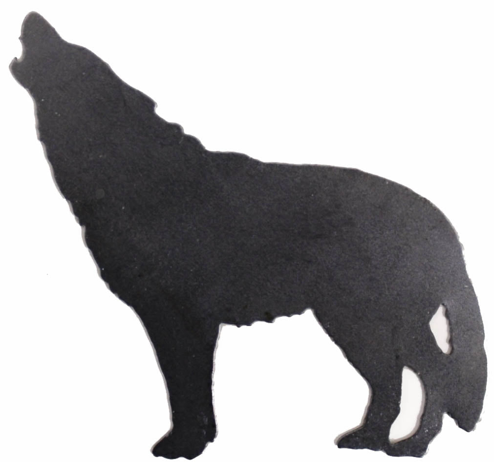 Metal Steel Silhouette Howling Wolf .032" Thickness (thickness of a credit card) approx. size 4 1/8"w x 3 1/2"h.